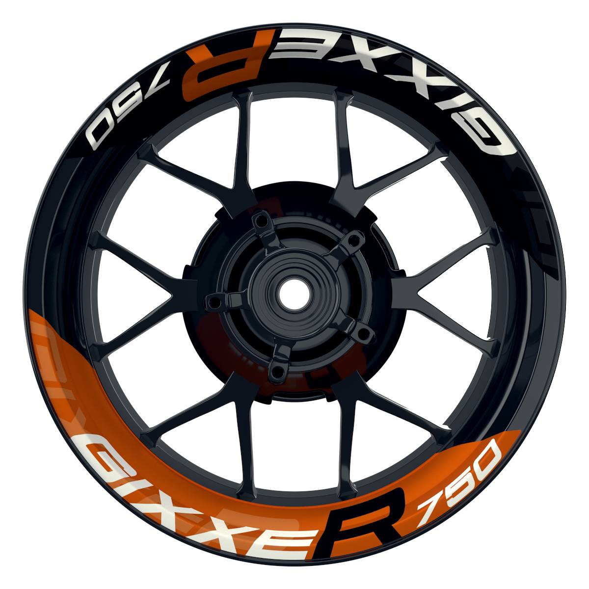 Suzuki GSXR 750 Felgenaufkleber GIXXER 750 halb halb V2 Wheelsticker Premium geteilt orange