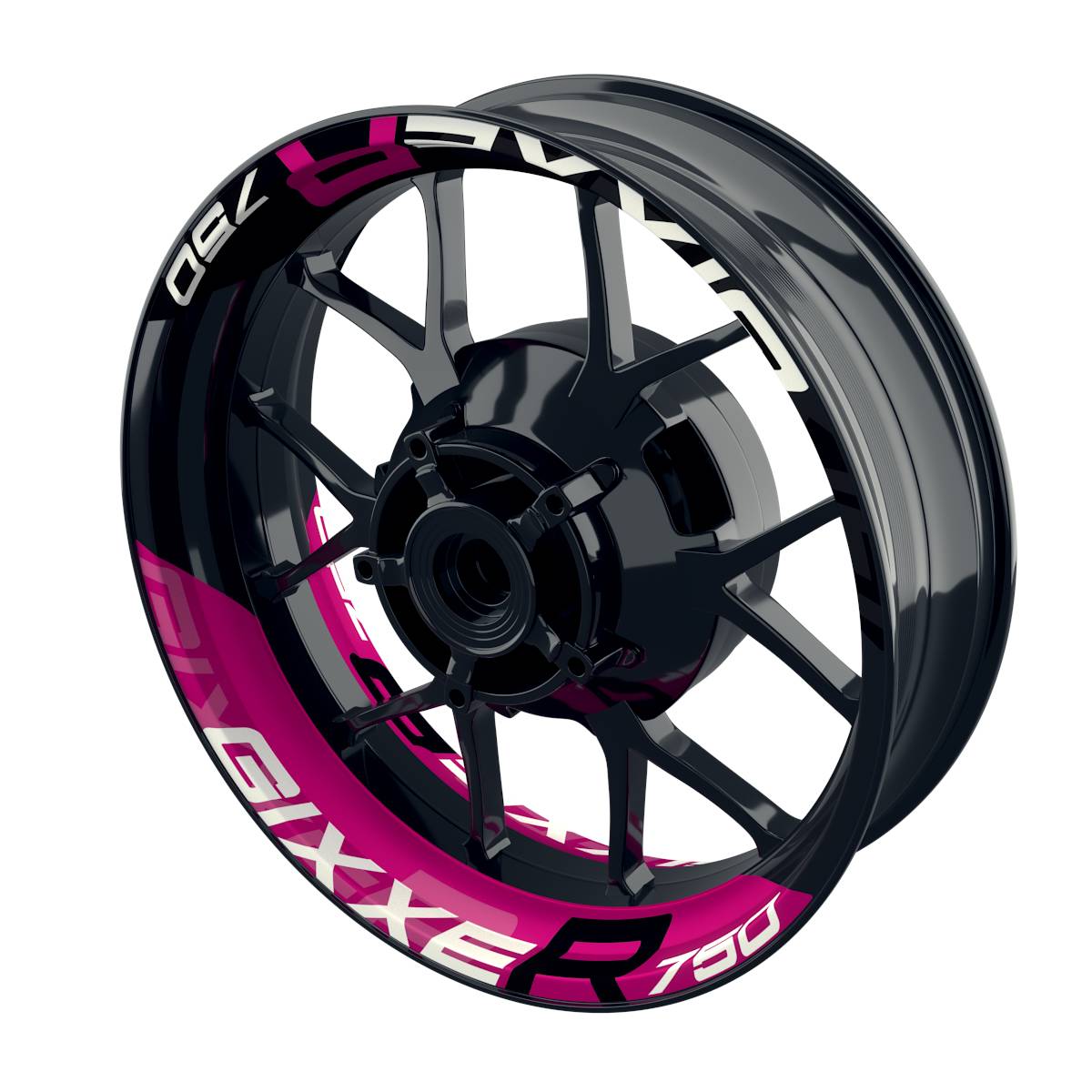 Suzuki GSXR 750 Felgenaufkleber GIXXER 750 halb halb V2 Wheelsticker Premium geteilt pink