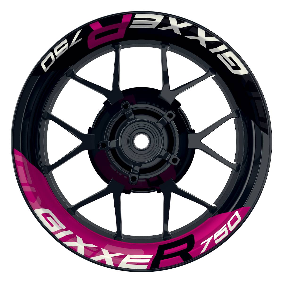Suzuki GSXR 750 Felgenaufkleber GIXXER 750 halb halb V2 Wheelsticker Premium geteilt pink