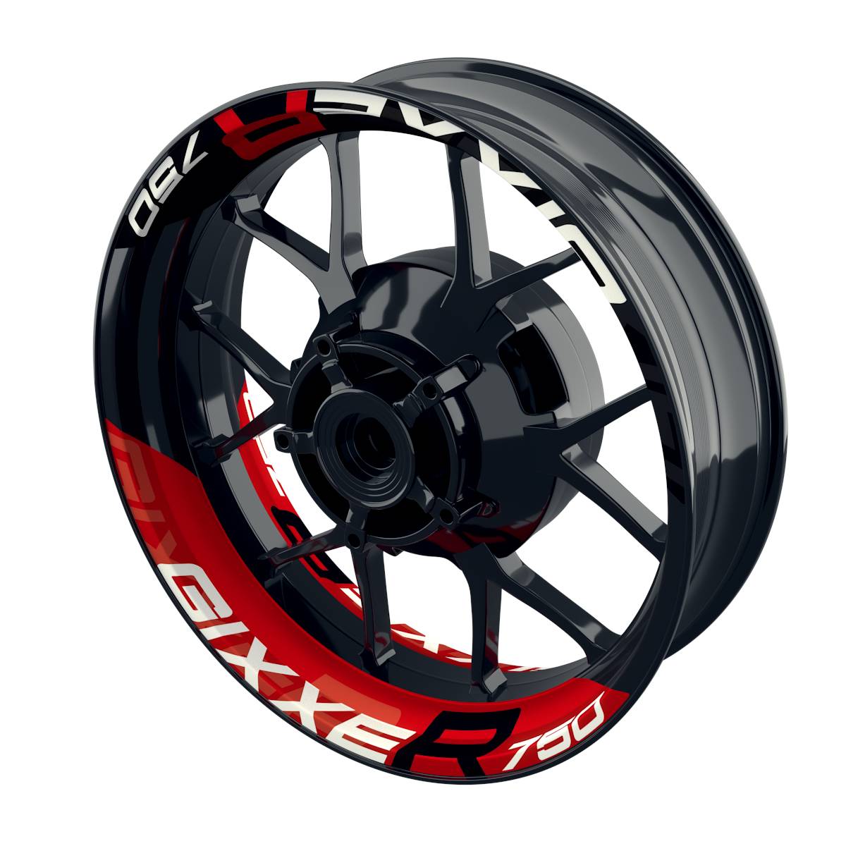 Suzuki GSXR 750 Felgenaufkleber GIXXER 750 halb halb V2 Wheelsticker Premium geteilt rot