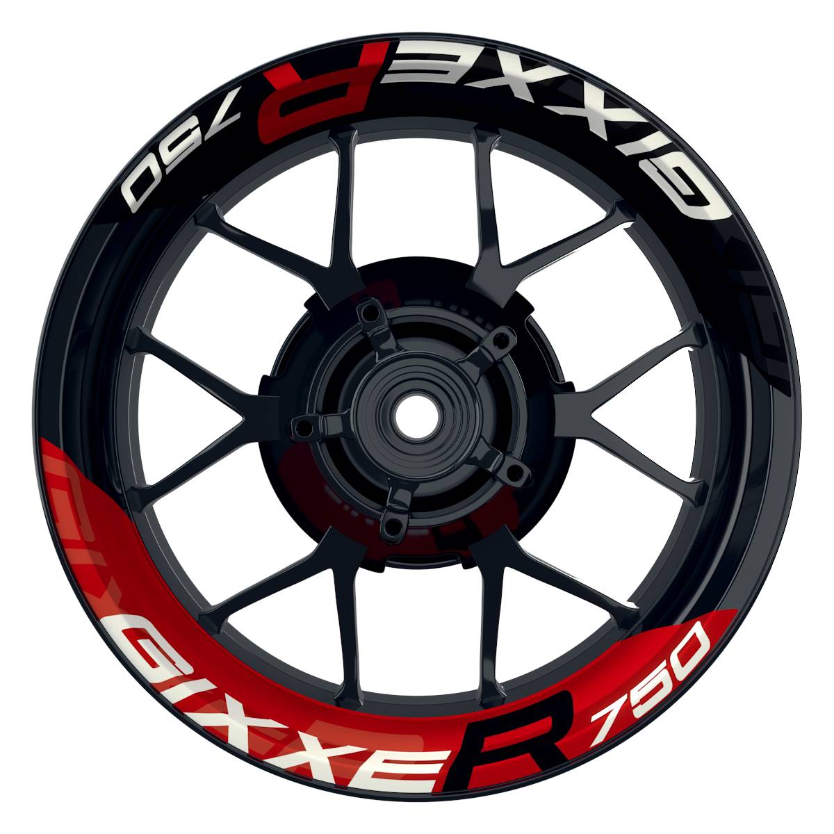 Suzuki GSXR 750 Felgenaufkleber GIXXER 750 halb halb V2 Wheelsticker Premium geteilt rot