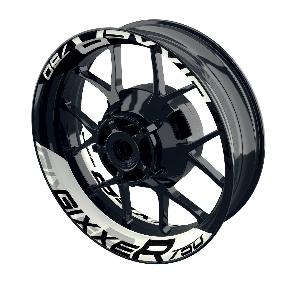 Suzuki GSXR 750 Felgenaufkleber GIXXER 750 halb halb V2 Wheelsticker Premium geteilt weiss