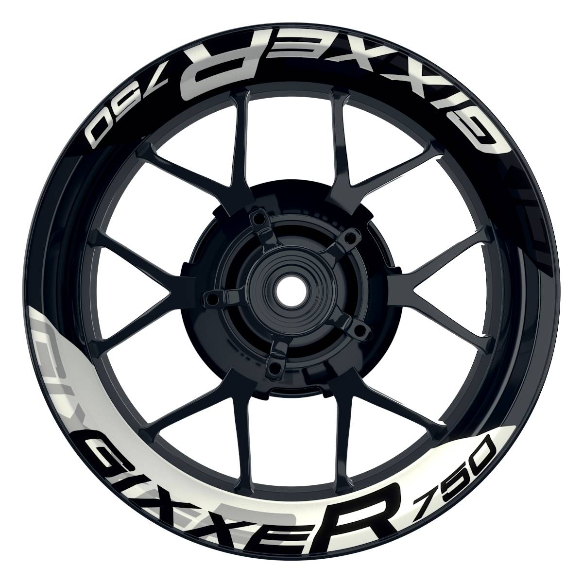 Suzuki GSXR 750 Felgenaufkleber GIXXER 750 halb halb V2 Wheelsticker Premium geteilt weiss