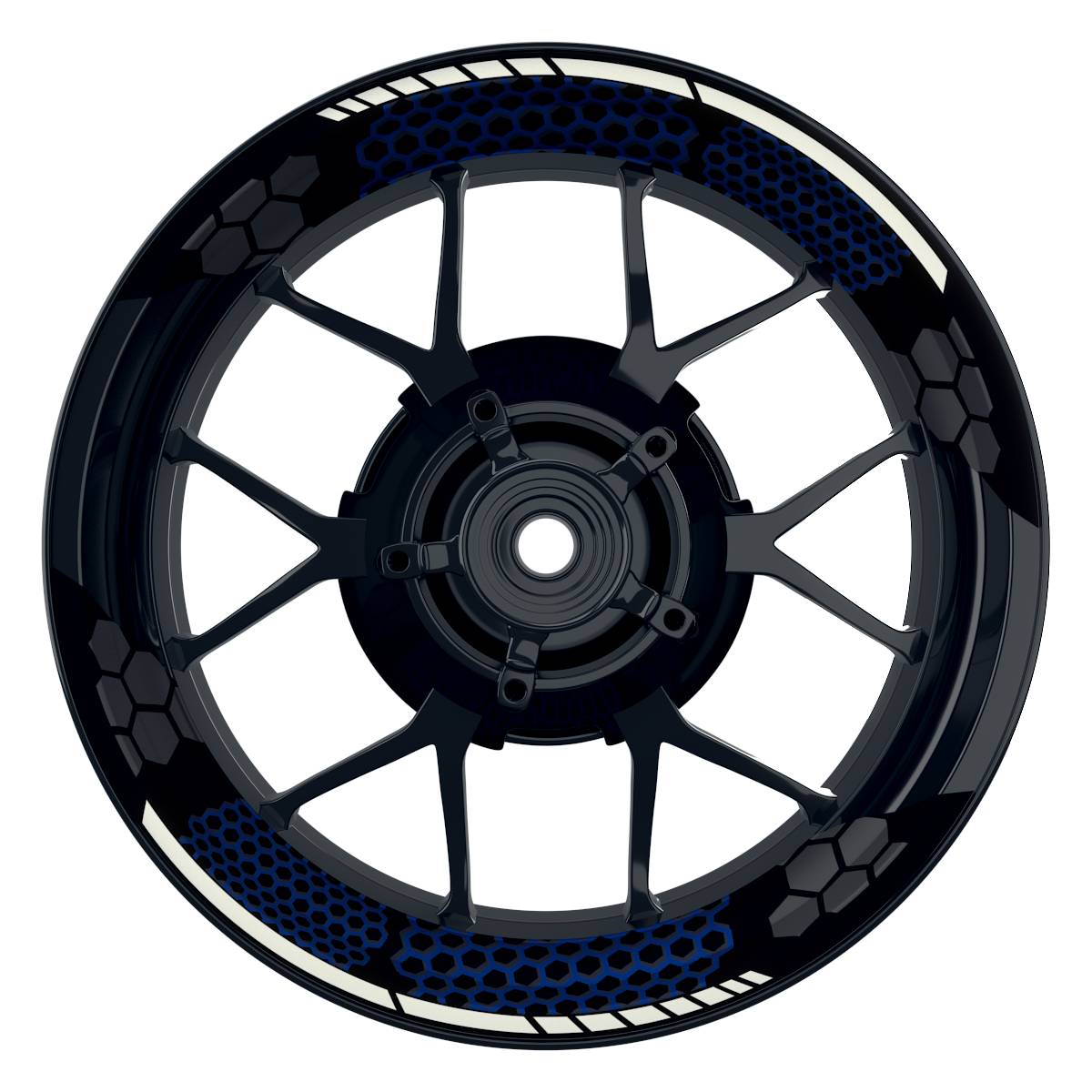 Felgenaufkleber Hexagon schwarz Wheelsticker Premium geteilt blau