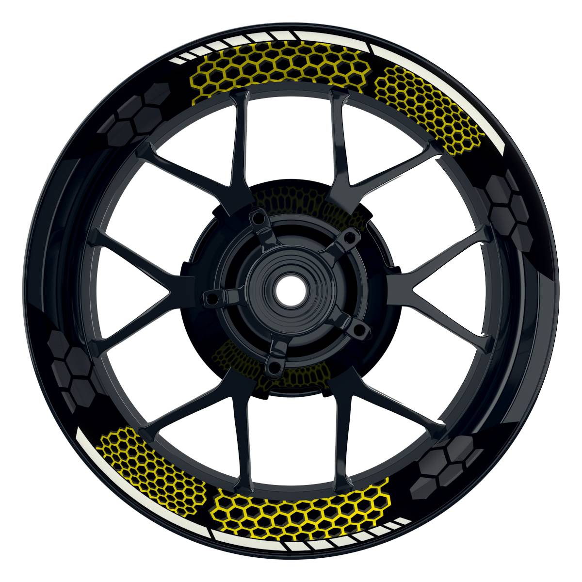 Felgenaufkleber Hexagon schwarz Wheelsticker Premium geteilt gelb