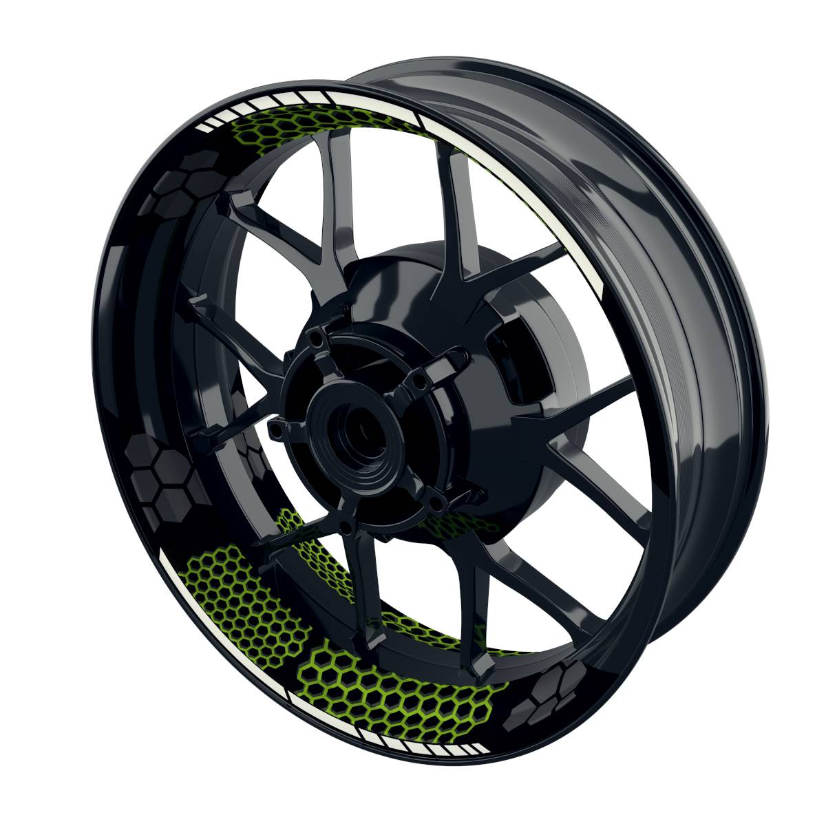 Felgenaufkleber Hexagon schwarz Wheelsticker Premium geteilt grün