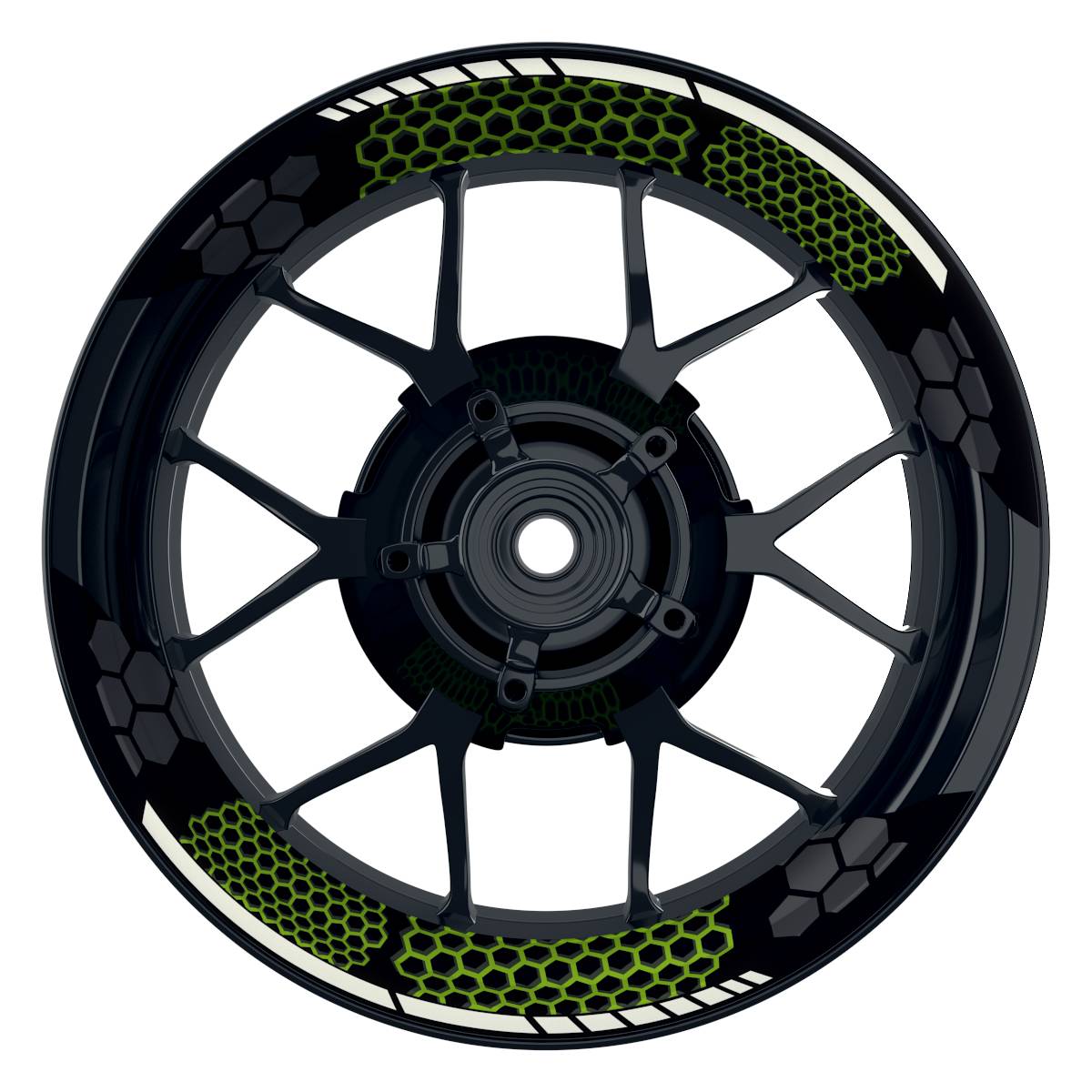 Felgenaufkleber Hexagon schwarz Wheelsticker Premium geteilt grün