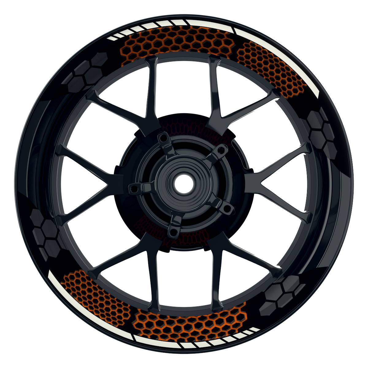 Felgenaufkleber Hexagon schwarz Wheelsticker Premium geteilt orange