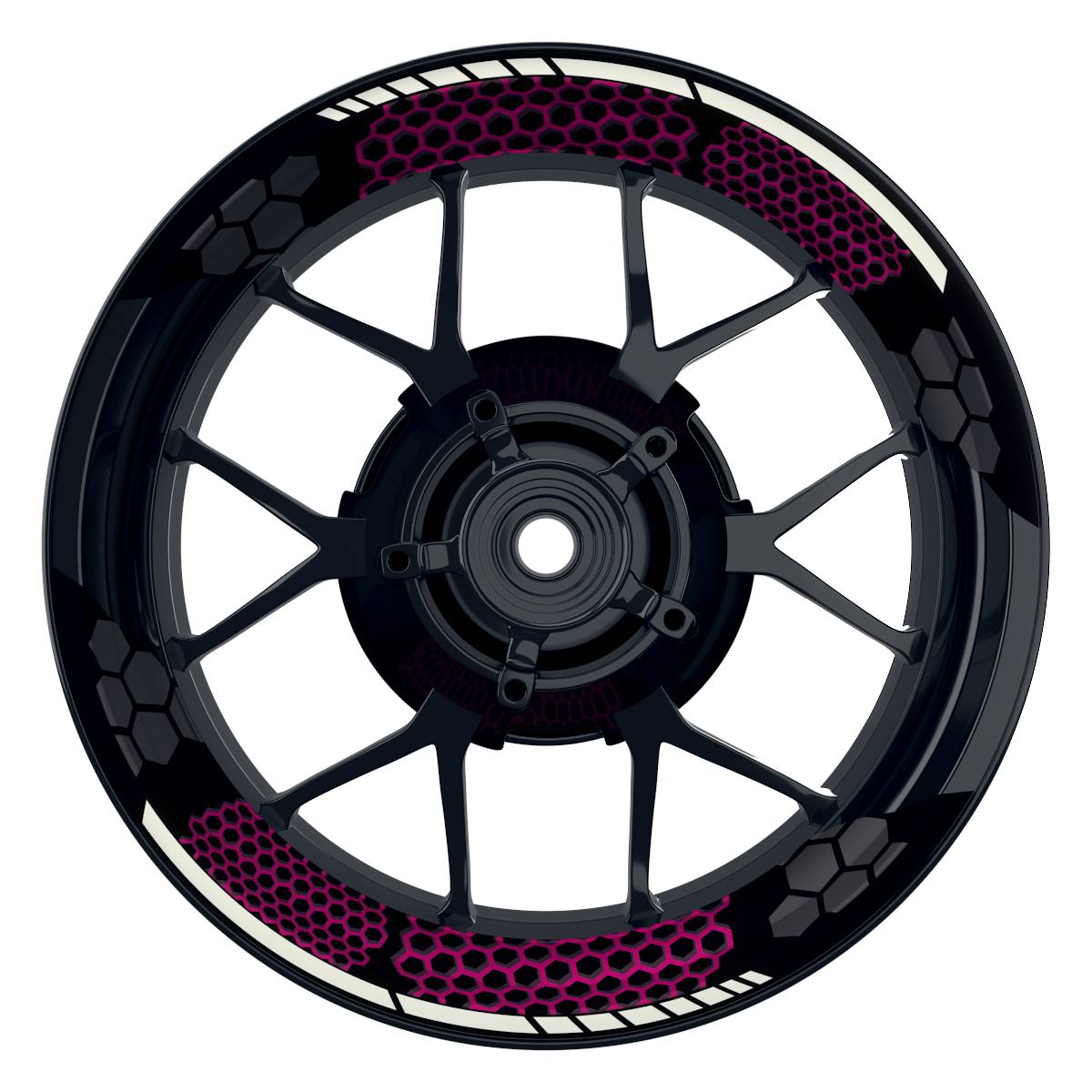 Felgenaufkleber Hexagon schwarz Wheelsticker Premium geteilt pink