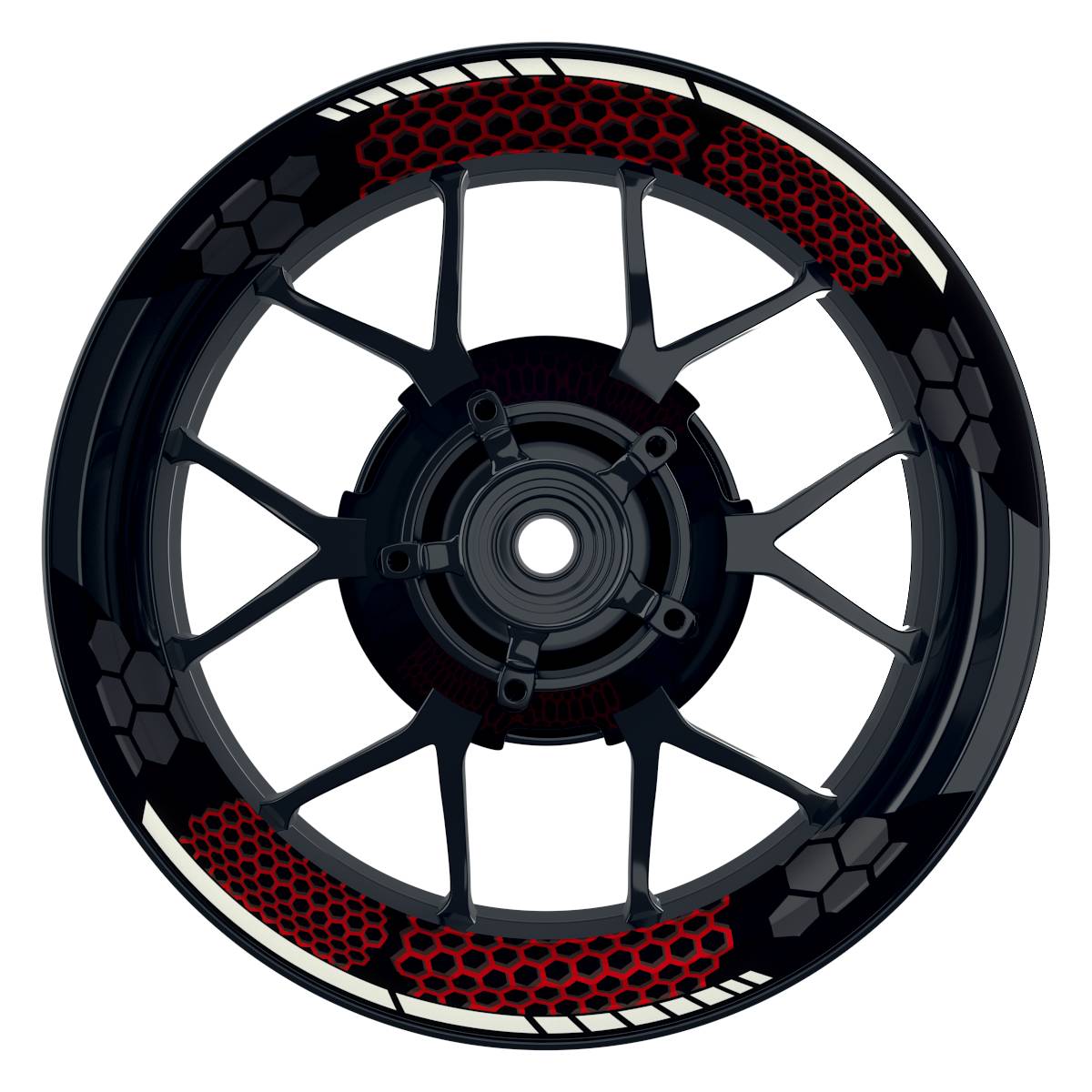 Felgenaufkleber Hexagon schwarz Wheelsticker Premium geteilt rot