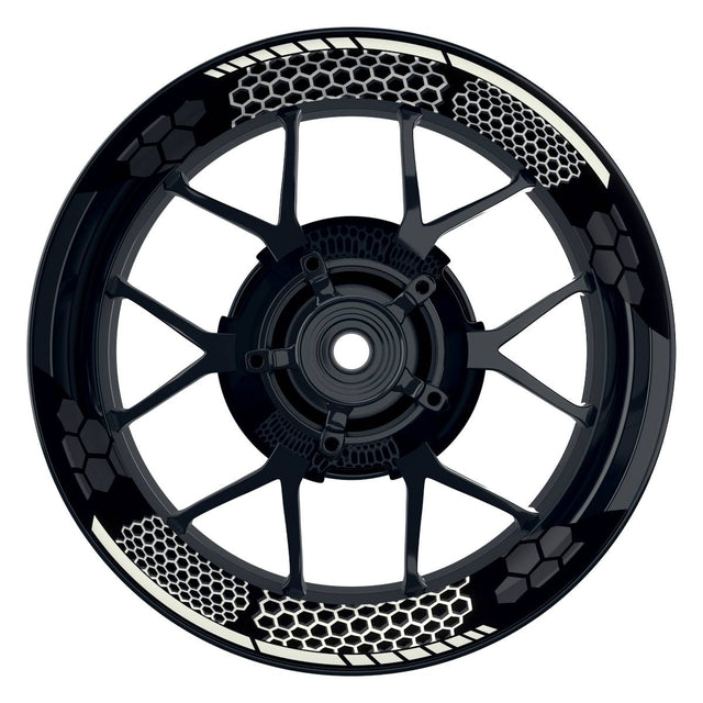 Felgenaufkleber Hexagon schwarz Wheelsticker Premium geteilt weiss