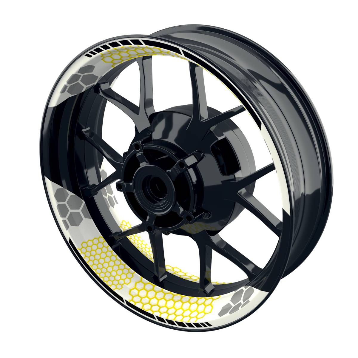 Felgenaufkleber Hexagon weiss Wheelsticker Premium geteilt gelb