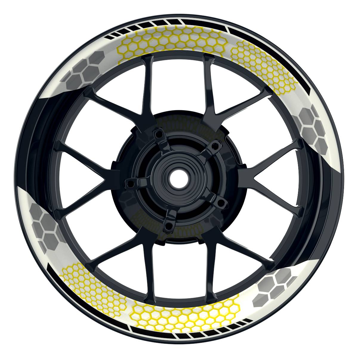 Felgenaufkleber Hexagon weiss Wheelsticker Premium geteilt gelb