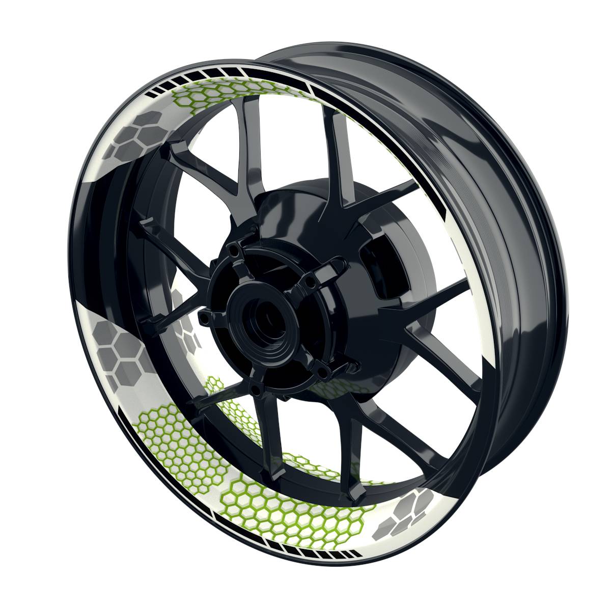 Felgenaufkleber Hexagon weiss Wheelsticker Premium geteilt grün