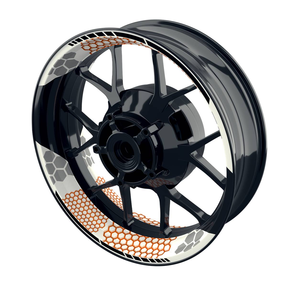 Felgenaufkleber Hexagon weiss Wheelsticker Premium geteilt orange