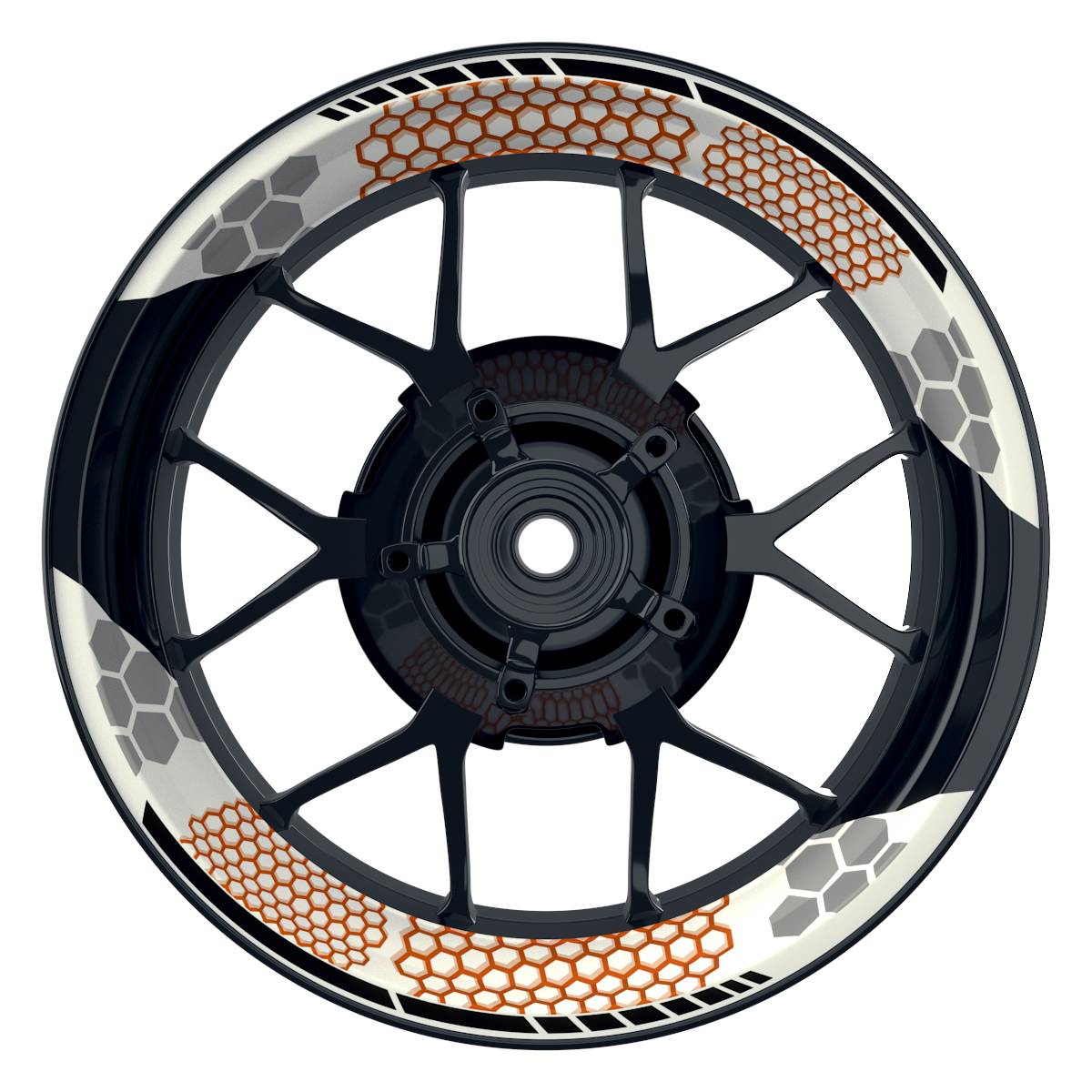 Felgenaufkleber Hexagon weiss Wheelsticker Premium geteilt orange