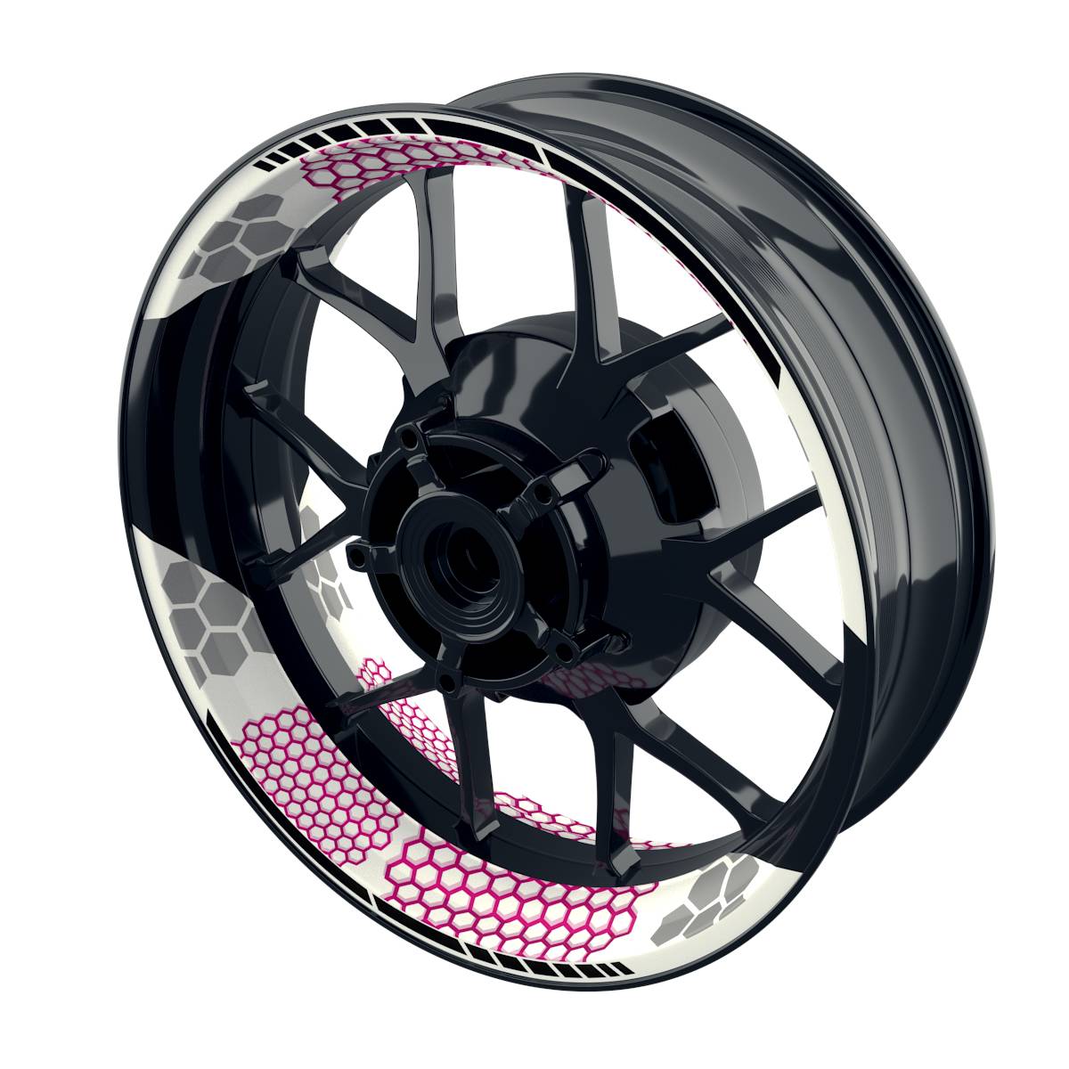 Felgenaufkleber Hexagon weiss Wheelsticker Premium geteilt pink