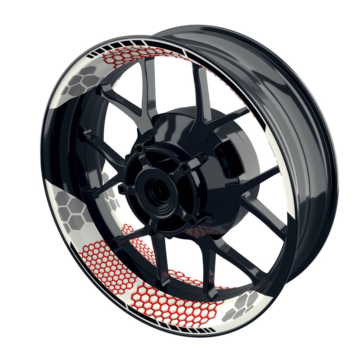 Felgenaufkleber Hexagon weiss Wheelsticker Premium geteilt rot