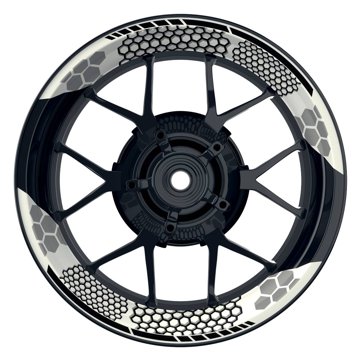 Felgenaufkleber Hexagon weiss Wheelsticker Premium geteilt schwarz