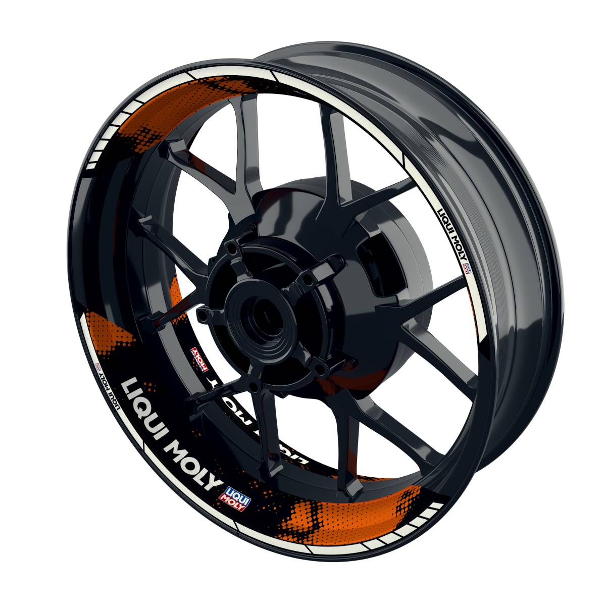 Felgenaufkleber Liqui Moly Design Dots schwarz Premium geteilt orange