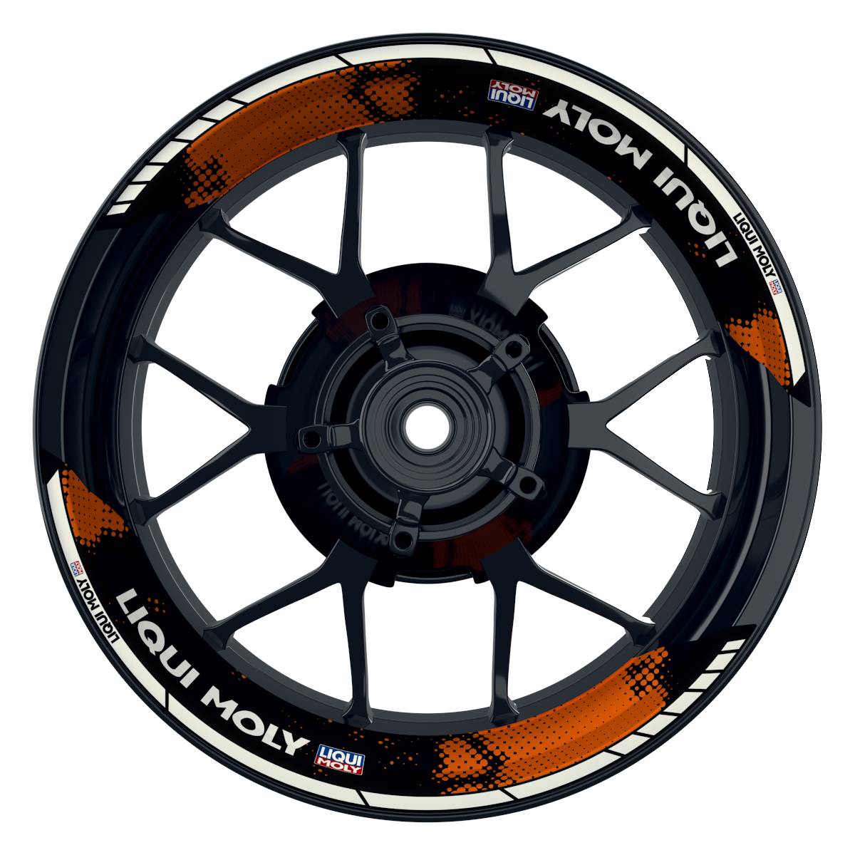 Felgenaufkleber Liqui Moly Design Dots schwarz Premium geteilt orange