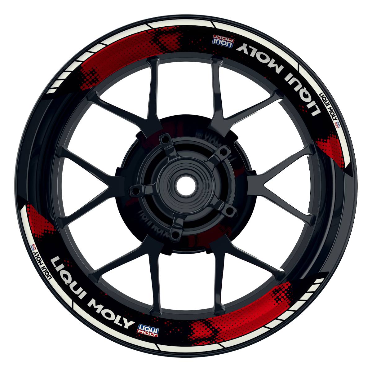Felgenaufkleber Liqui Moly Design Dots schwarz Premium geteilt rot