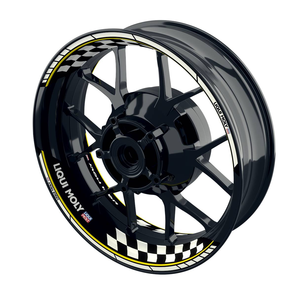 Felgenaufkleber Liqui Moly Design Grid schwarz Premium geteilt gelb