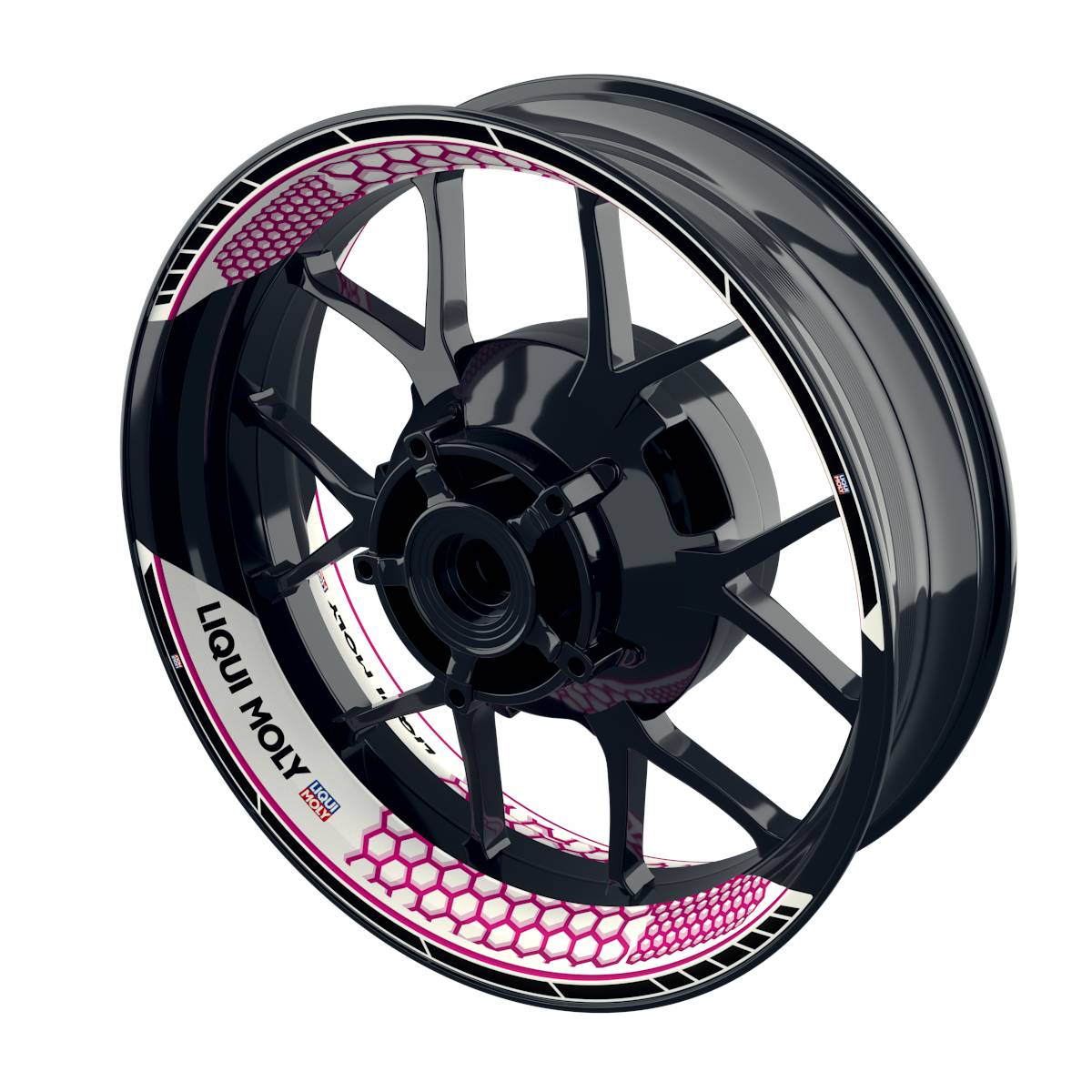 Felgenaufkleber Liqui Moly Design Hexagon weiss Premium geteilt pink