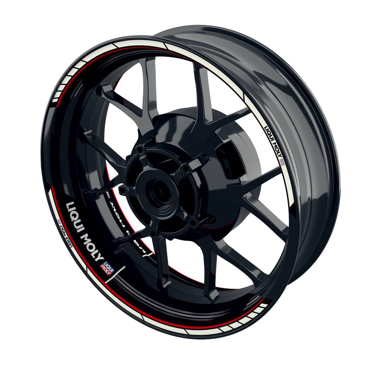 Felgenaufkleber Liqui Moly Design Scratched schwarz Premium geteilt rot