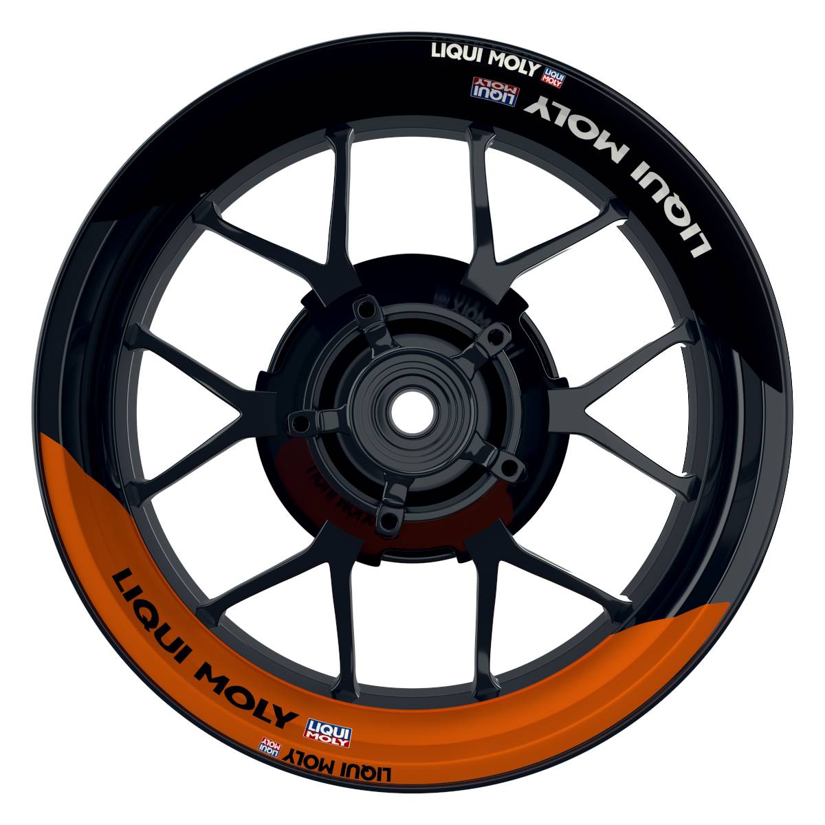 Felgenaufkleber Liqui Moly Design halb halb schwarz Premium geteilt orange