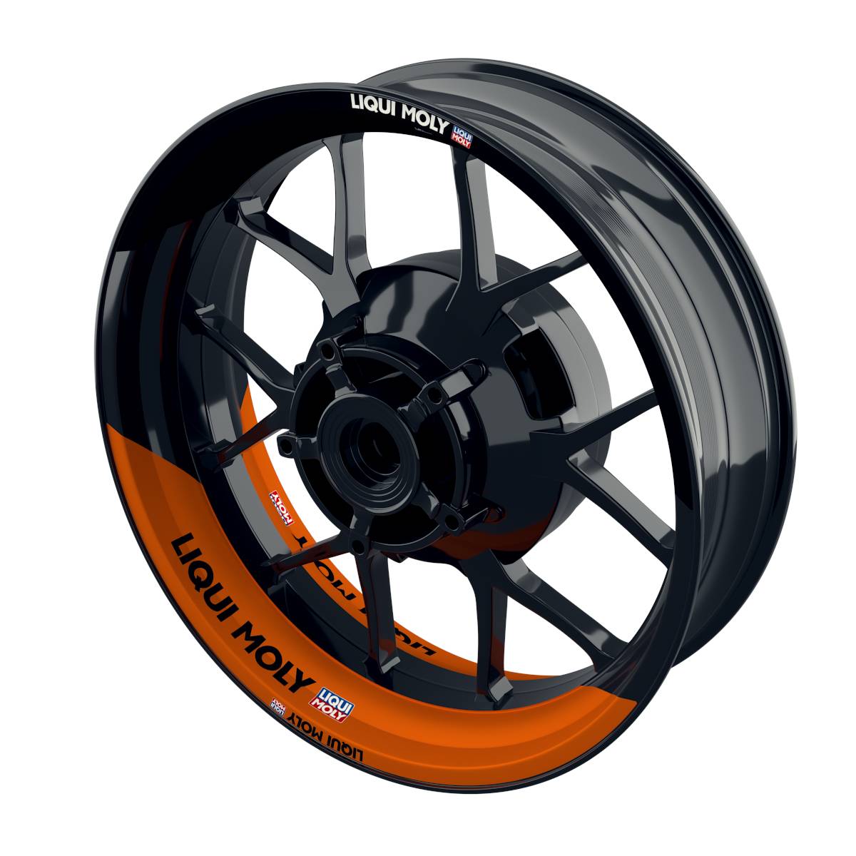 Felgenaufkleber Liqui Moly Design halb halb schwarz Premium geteilt orange