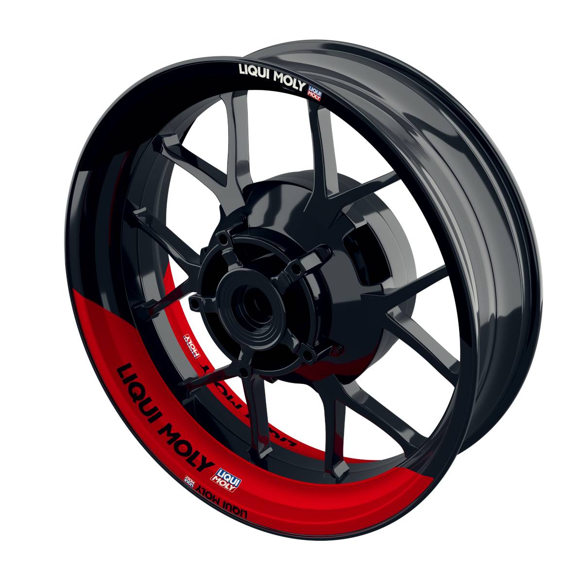 Felgenaufkleber Liqui Moly Design halb halb schwarz Premium geteilt rot