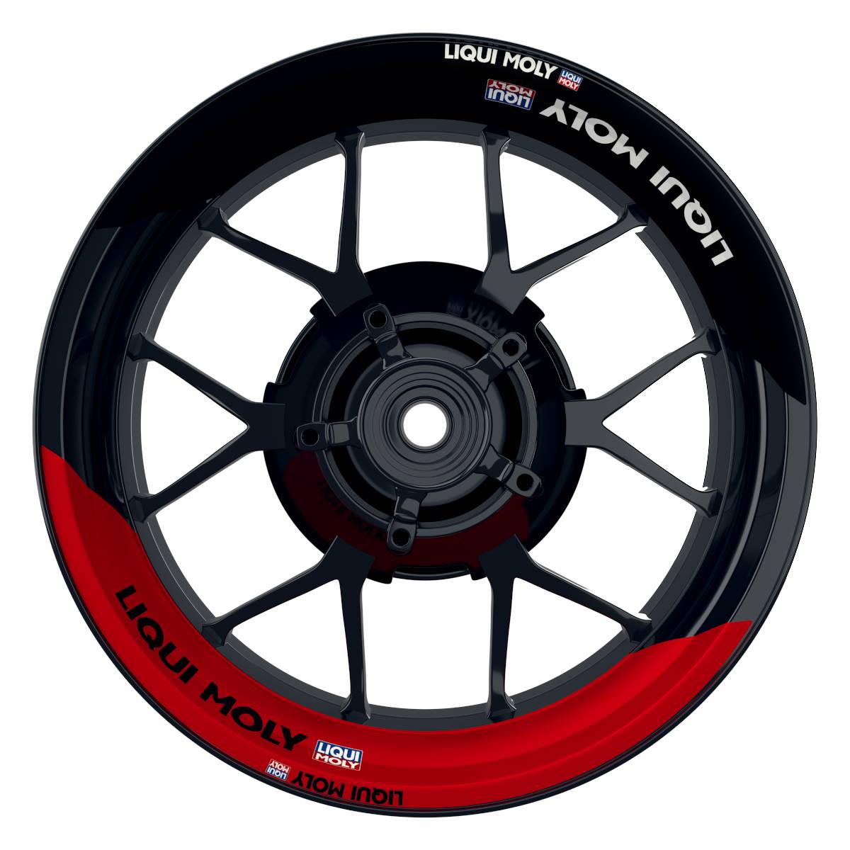 Felgenaufkleber Liqui Moly Design halb halb schwarz Premium geteilt rot