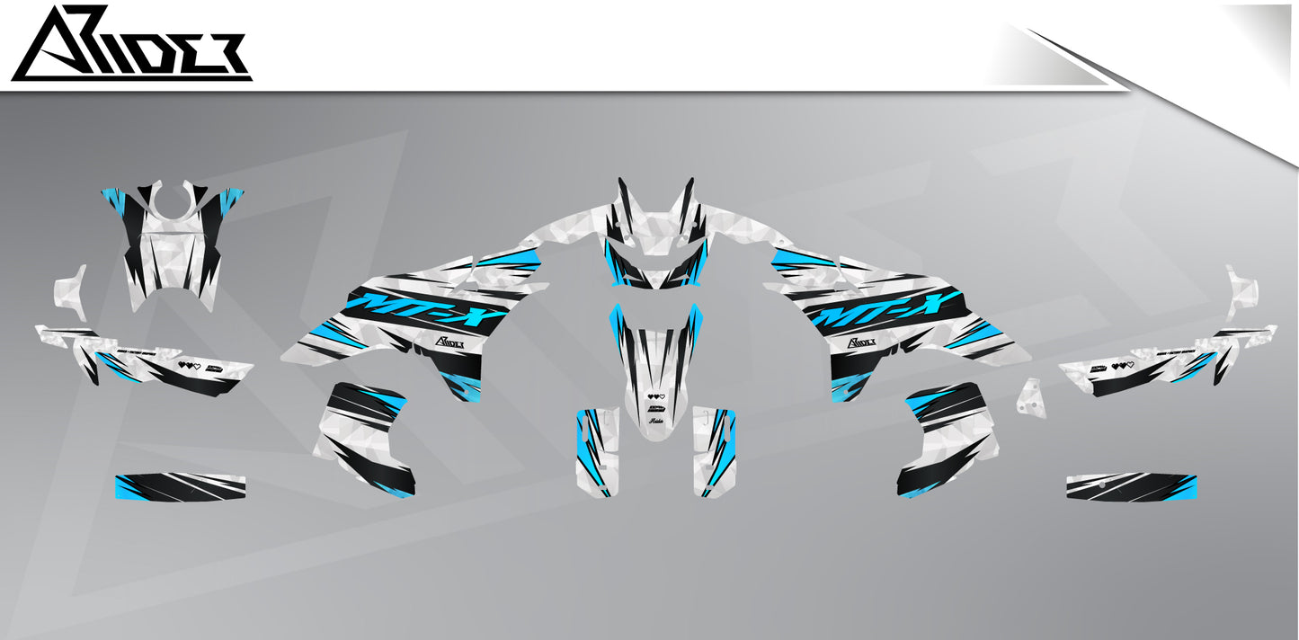 Dekor passend für CFMOTO 800 MT-X - Wild Edition, Farbe Blau | Weiß, Übersicht Dekorsatz