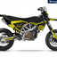 Arider Dekor passend für Husqvarna 701 – Sigma Edition, gelb-schwarze Grafik auf einer Husqvarna 701 Supermoto in Seitenansicht.