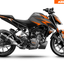 Arider Dekor passend für KTM Duke 125 – Base Edition, grau-orange Grafik auf kompletter Seitenansicht der Maschine.