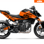 Arider Dekor passend für KTM Duke 125 – Alpha Edition, orange-schwarze Grafik auf kompletter Seitenansicht der Maschine.