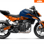Arider Dekor passend für KTM Duke 125 – Base Edition, blau-orange Grafik auf kompletter Seitenansicht der Maschine.