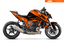 Arider Dekor passend für KTM Super Duke 1390 – Alpha Edition, orange-schwarze Grafik auf kompletter Seitenansicht der Maschine.