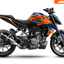 Arider Dekor passend für KTM Duke 390 – Alpha Edition, blau-orange Grafik auf kompletter Seitenansicht der Maschine.
