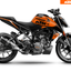 Arider Dekor passend für KTM Duke 390 – Alpha Edition, orange-schwarze Grafik auf kompletter Seitenansicht der Maschine.