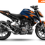Arider Dekor passend für KTM Duke 390 – Base Edition, blau-orange Grafik auf kompletter Seitenansicht der Maschine.