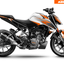 Arider Dekor passend für KTM Duke 390 – Base Edition, weiß-orange Grafik auf kompletter Seitenansicht der Maschine.