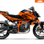 Arider Dekor passend für KTM Duke 390 – Alpha Edition, orange-schwarze Grafik auf kompletter Seitenansicht der Maschine.