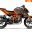 Arider Dekor passend für KTM Duke 390 – Base Edition, grau-orange Grafik auf kompletter Seitenansicht der Maschine.