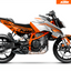 Arider Dekor passend für KTM Duke 390 – Base Edition, weiß-orange Grafik auf kompletter Seitenansicht der Maschine.