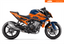 Arider Dekor passend für KTM Duke 990 – Alpha Edition, blau-orange Grafik auf kompletter Seitenansicht der Maschine.