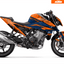 Arider Dekor passend für KTM Duke 990 – Base Edition, blau-orange Grafik auf kompletter Seitenansicht der Maschine.