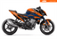 Arider Dekor passend für KTM Duke 990 – Base Edition, blau-orange Grafik auf kompletter Seitenansicht der Maschine.