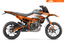 Arider Dekor passend für KTM 125 / 390 SMC-R – Base Edition, weiß-orange Grafik auf kompletter Seitenansicht der Maschine.